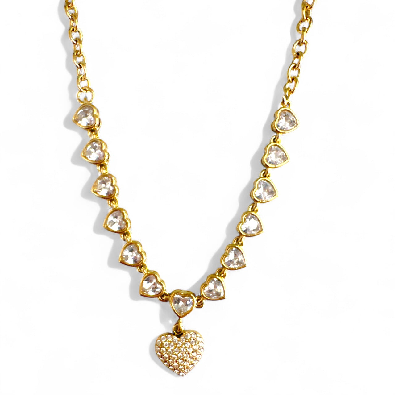 Ατσάλινο κολιέ Heart Glow με ζιργκόν καρδιές σε χρυσό και ασημί – Χονδρική So Cute by Dimi