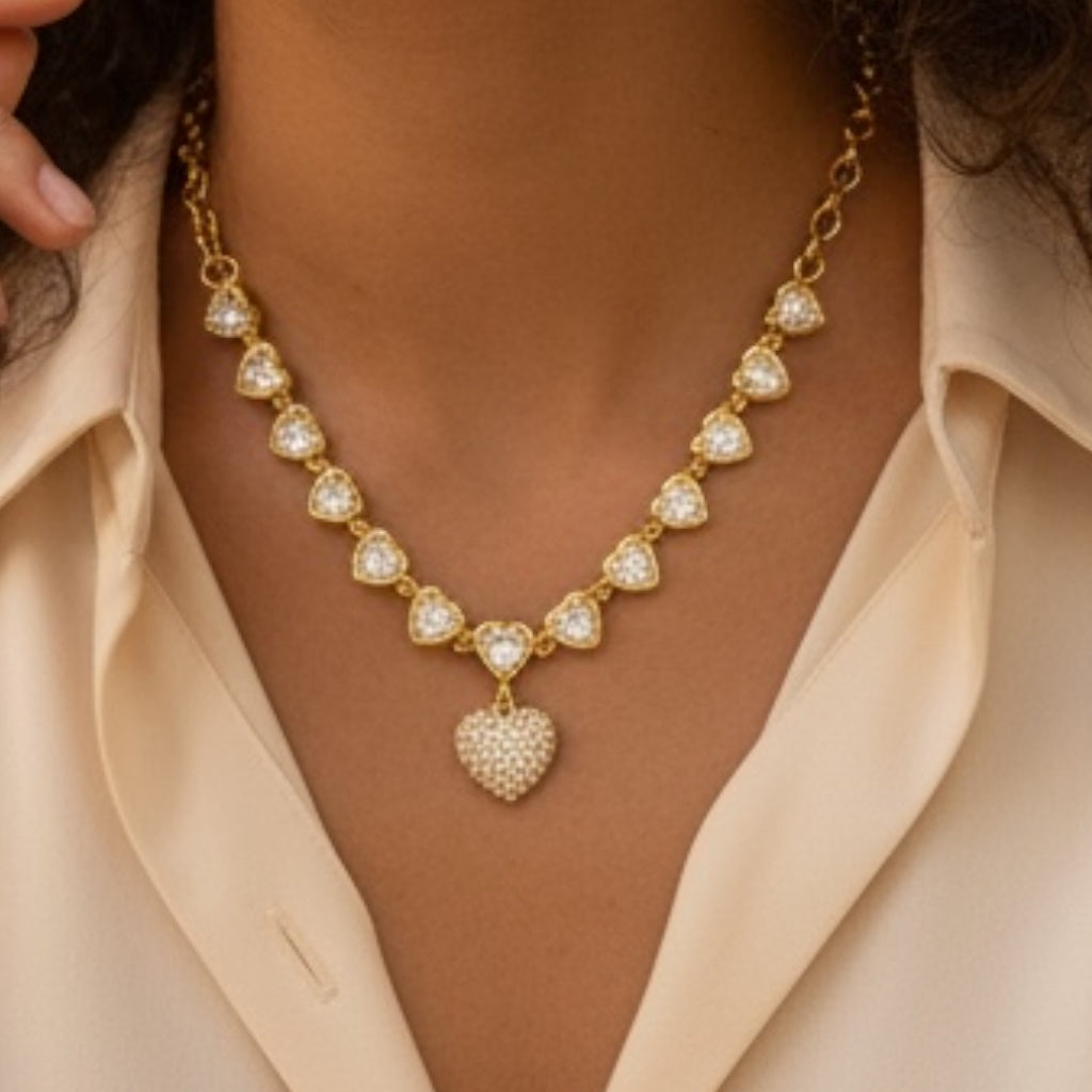 Ατσάλινο κολιέ Heart Glow με ζιργκόν καρδιές σε χρυσό και ασημί – Χονδρική So Cute by Dimi