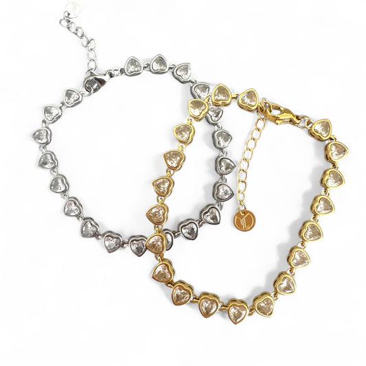 ονδρική βραχιόλι από ατσάλι με ζιργκόν καρδιές σε χρυσό και ασημί – So Cute by Dimi