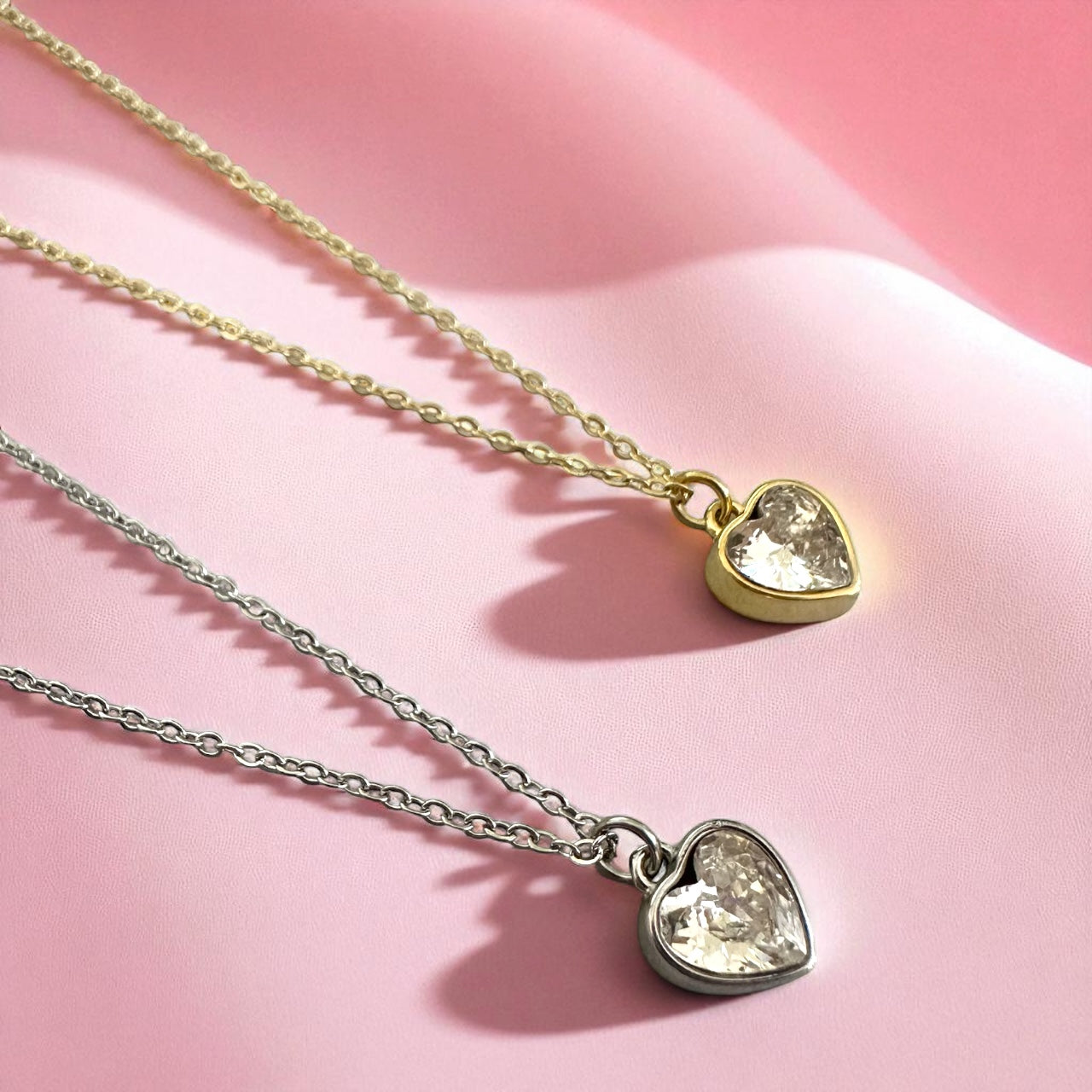 Κολιέ χονδρικής ατσάλινο με καρδιά ζιργκόν σε χρυσό και ασημί So Cute by Dimi