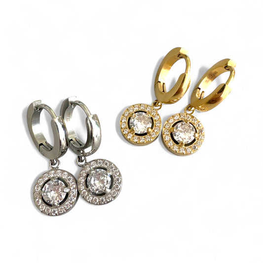 Mini Celeste Earrings – Χονδρική ατσάλινα σκουλαρίκια με κρικάκι & ζιργκόν σε χρυσό και ασημί | So Cute by Dimi Wholesale