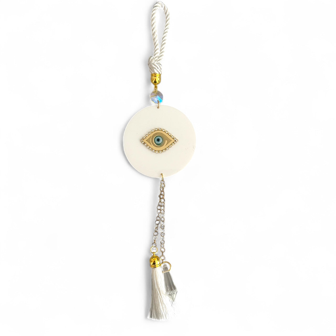 Χειροποίητο γούρι Elegant Eye κρεμαστό με plexiglass μάτι, στρας και κρύσταλλο – χονδρική So Cute by Dimi