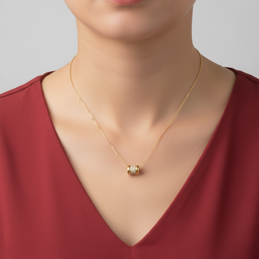 Κολιέ από ανοξείδωτο ατσάλι με κυλινδρικό μοτίφ και ζιργκόν σε χρυσό και ασημί – So Cute Wholesale