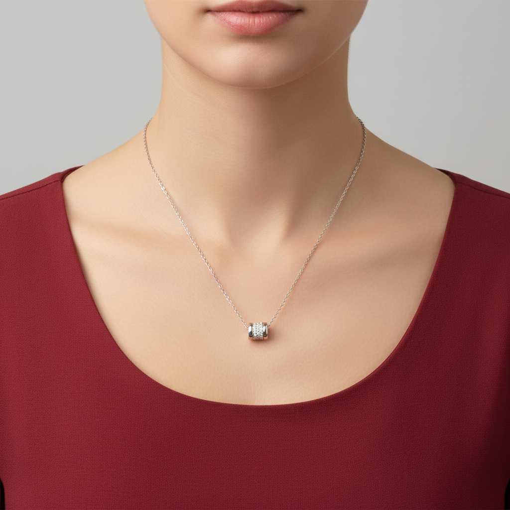 Κολιέ από ανοξείδωτο ατσάλι με κυλινδρικό μοτίφ και ζιργκόν σε χρυσό και ασημί – So Cute Wholesale