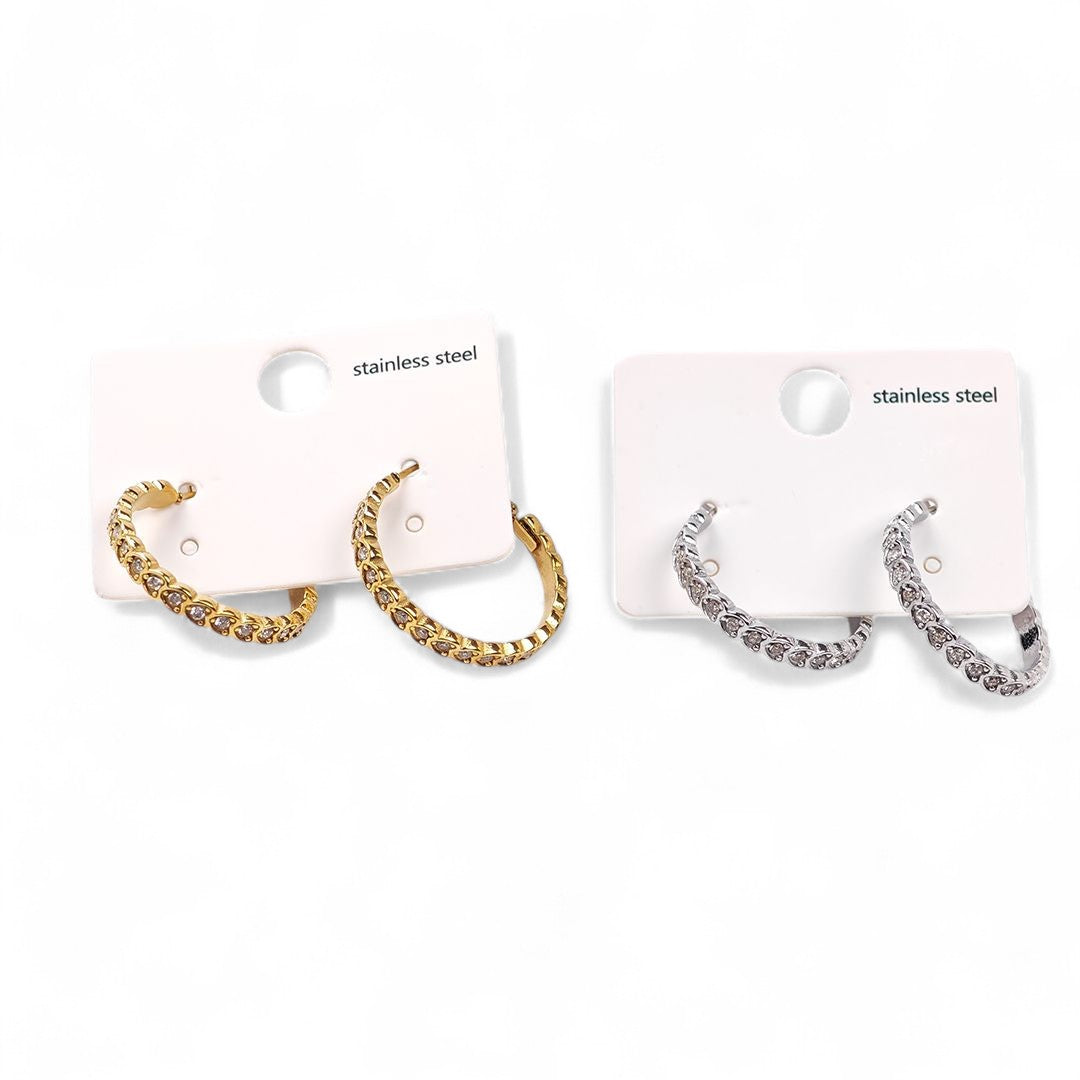 Ατσάλινα σκουλαρίκια κρίκοι με ζιργκόν σε χρυσό και ασημί – So Cute Wholesale