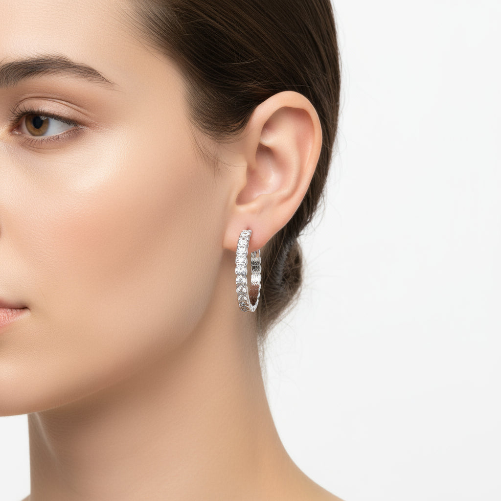 Ατσάλινα σκουλαρίκια κρίκοι με ζιργκόν σε χρυσό και ασημί – So Cute Wholesale