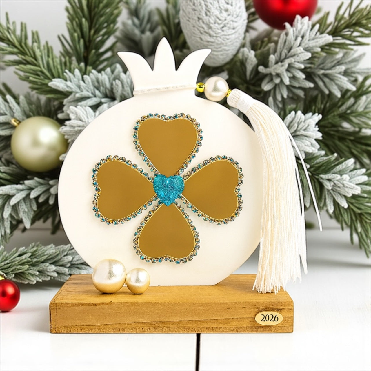 Γούρι ρόδι με καρδιές plexiglass, στρας και φούντα – Χονδρική So Cute by Dimi