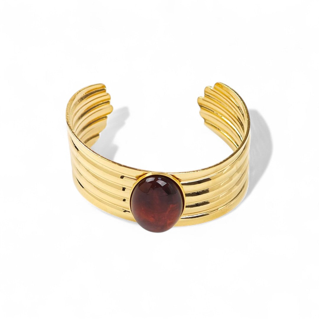 Ατσάλινο χρυσό βραχιόλι Molten Lines με καφέ πέτρα — So Cute by Dimi Wholesale