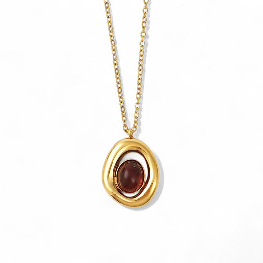 Ατσάλινο κολιέ Molten Oval με χρυσό φινίρισμα και πέτρα στο κέντρο — So Cute by Dimi Wholesale