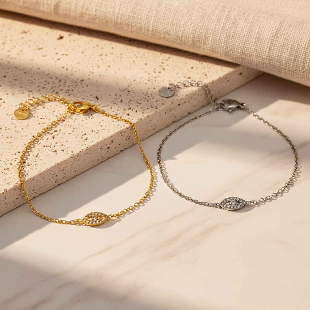 Χονδρική βραχιόλι από ατσάλι με μάτι και ζιργκόν Eye Sparkle – So Cute by Dimi