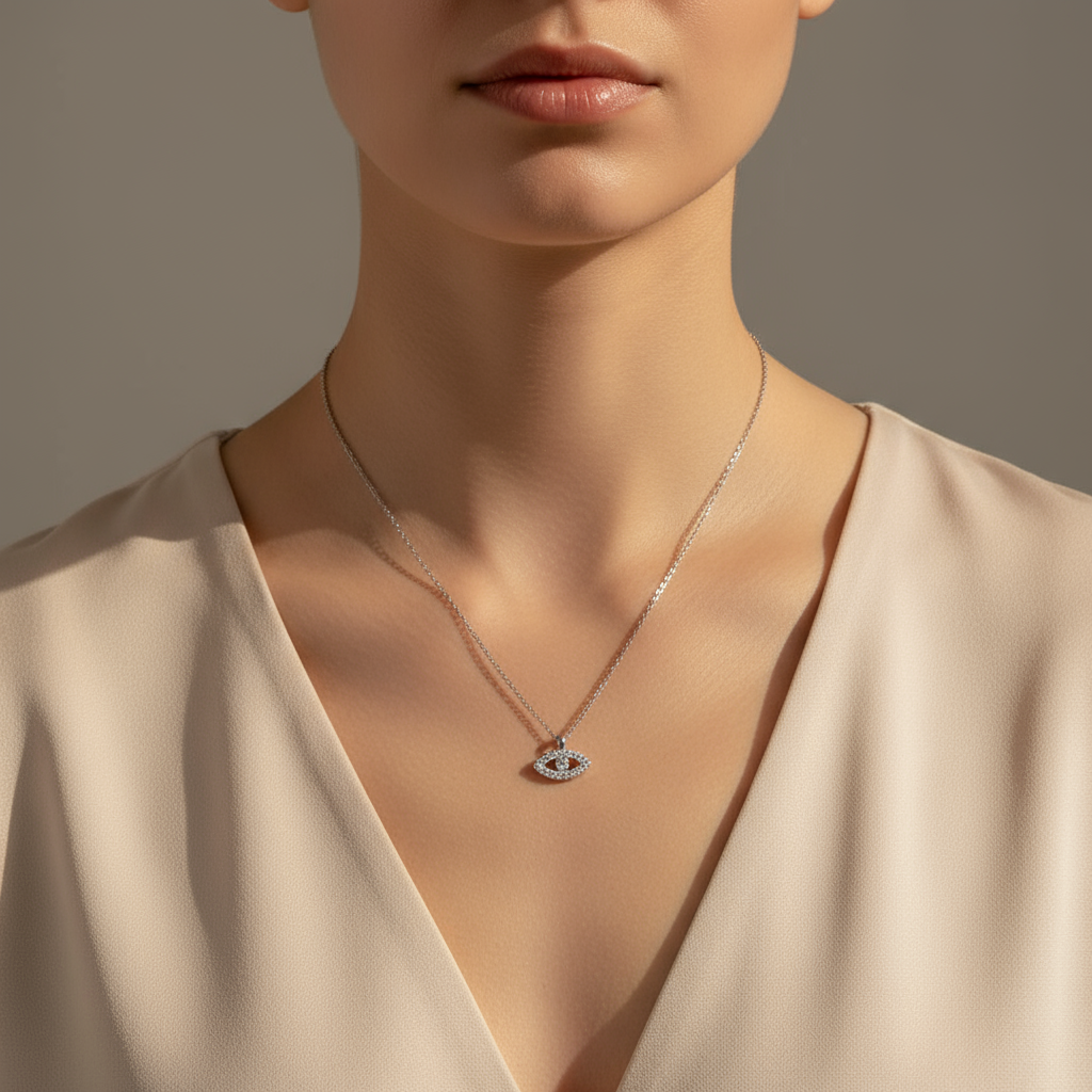 Χονδρική κολιέ από ατσάλι με μάτι και ζιργκόν Eye Sparkle – So Cute by Dimi