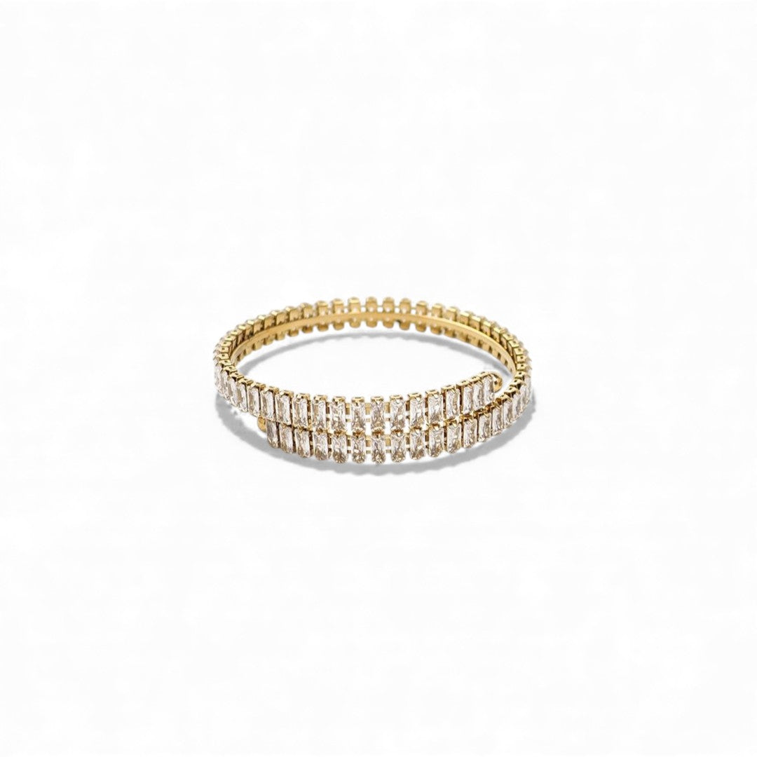 Wholesale Radiant Rows Bracelet – stainless steel double row baguette zircon, gold and silver