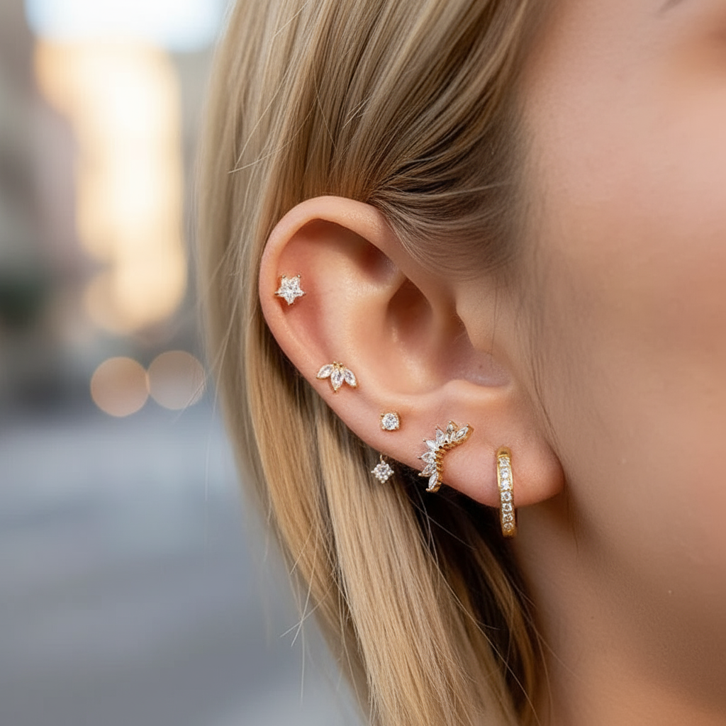 Σετ σκουλαρίκια με ζιρκόν και αστέρια – Crystal Star Ear Set – So Cute by Dimi