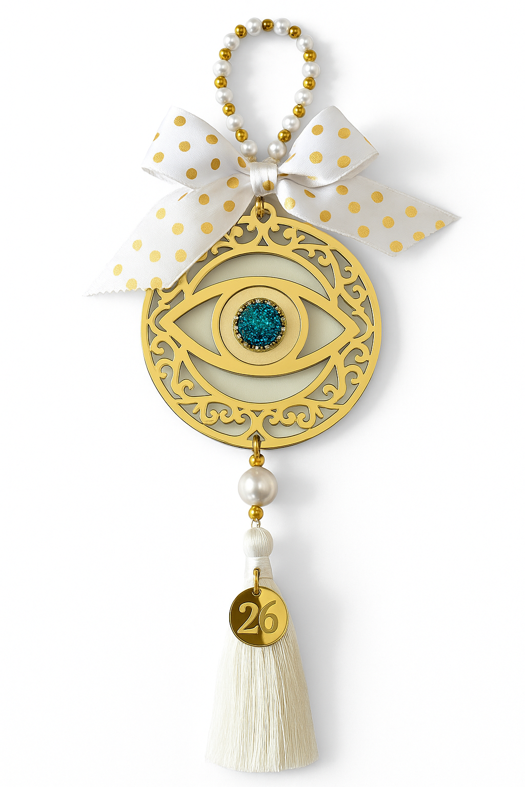 Γούρι μάτι 26 με φιόγκο και φούντα – So Cute by Dimi Wholesale