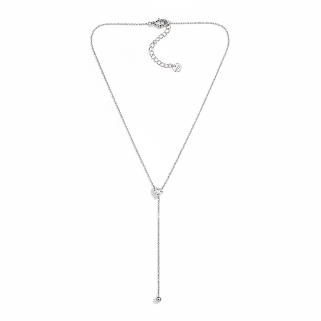 Heart Drop Y Necklace ατσάλινο κολιέ Υ με καρδιά ζιργκόν και στρογγυλό ζιργκονάκι – So Cute by Dimi χονδρική