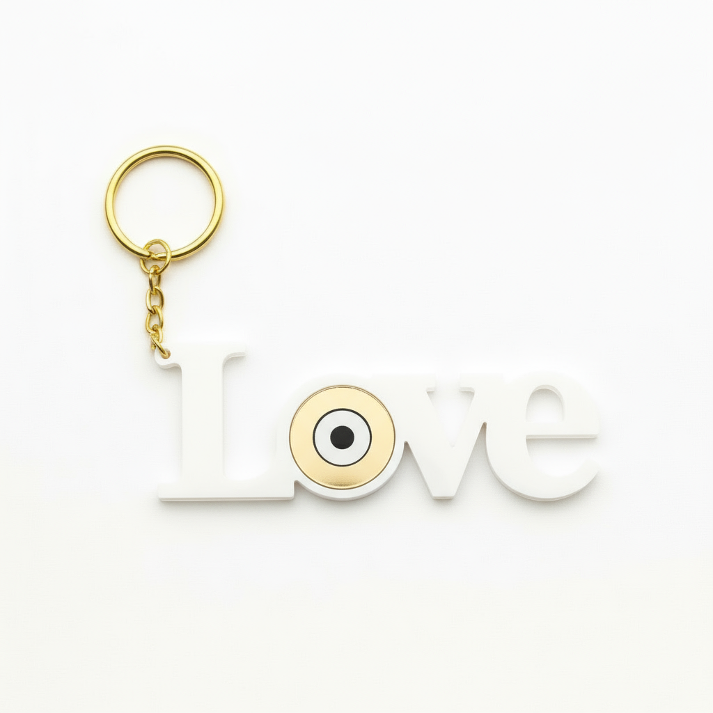 Plexiglass μπρελόκ LOVE με μάτι – So Cute by Dimi Wholesale