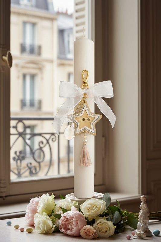 🤍✨ Parisian Star – Luxury Inspired Πασχαλινή Λαμπάδα με Charm Bag