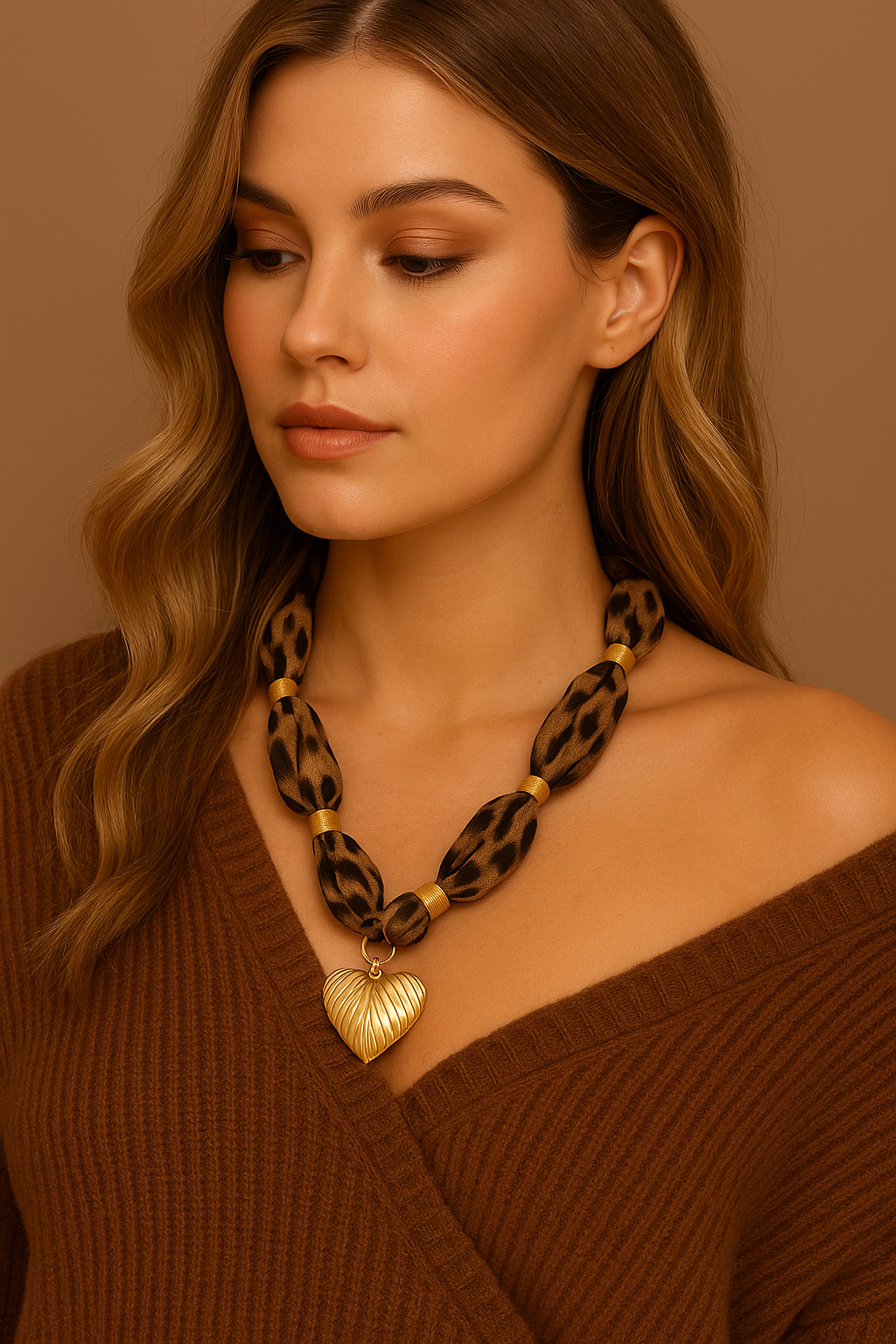 Κολιέ animal print με χρυσή καρδιά από ατσάλι – Χονδρική So Cute by Dimi