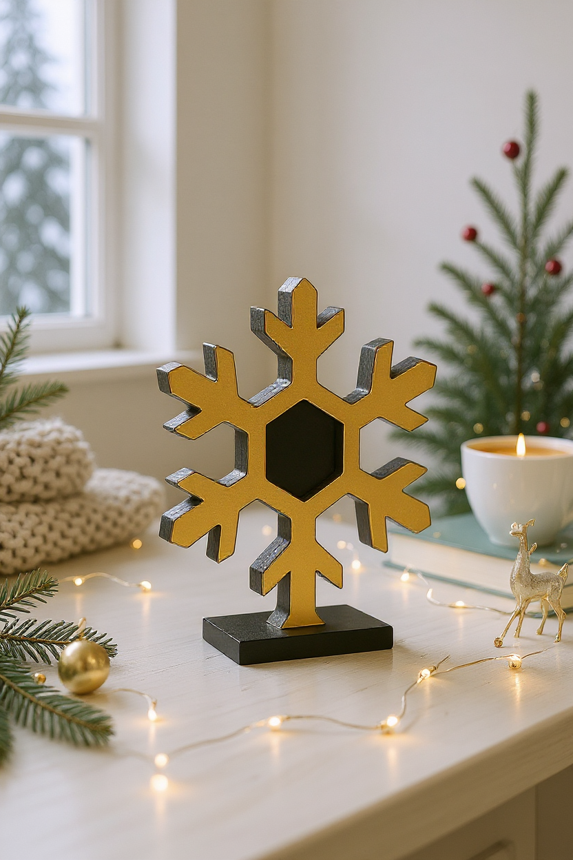 Plexiglass γούρι Νιφάδα 2026 μαύρο & χρυσό – So Cute by Dimi Wholesale