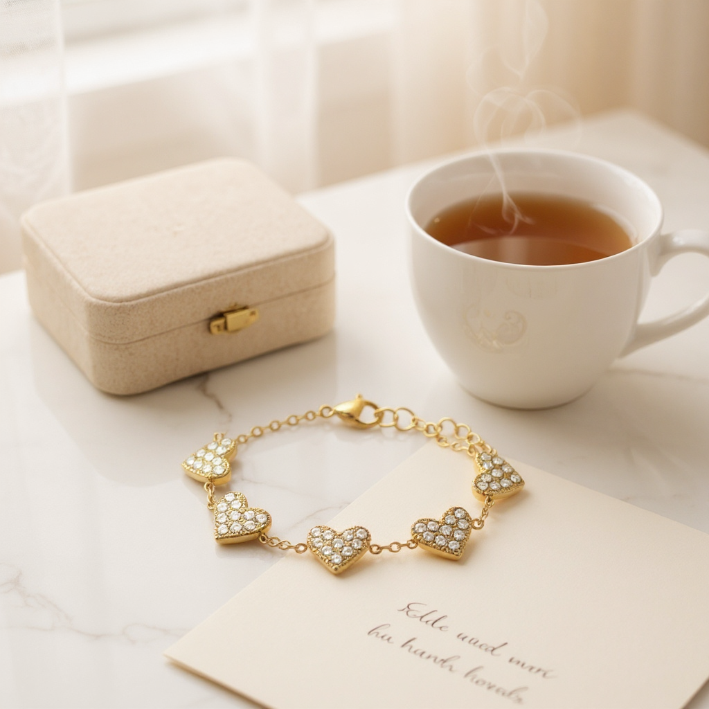 Ατσάλινο βραχιόλι με πέντε καρδιές και λευκά ζιργκόν So Cute by Dimi