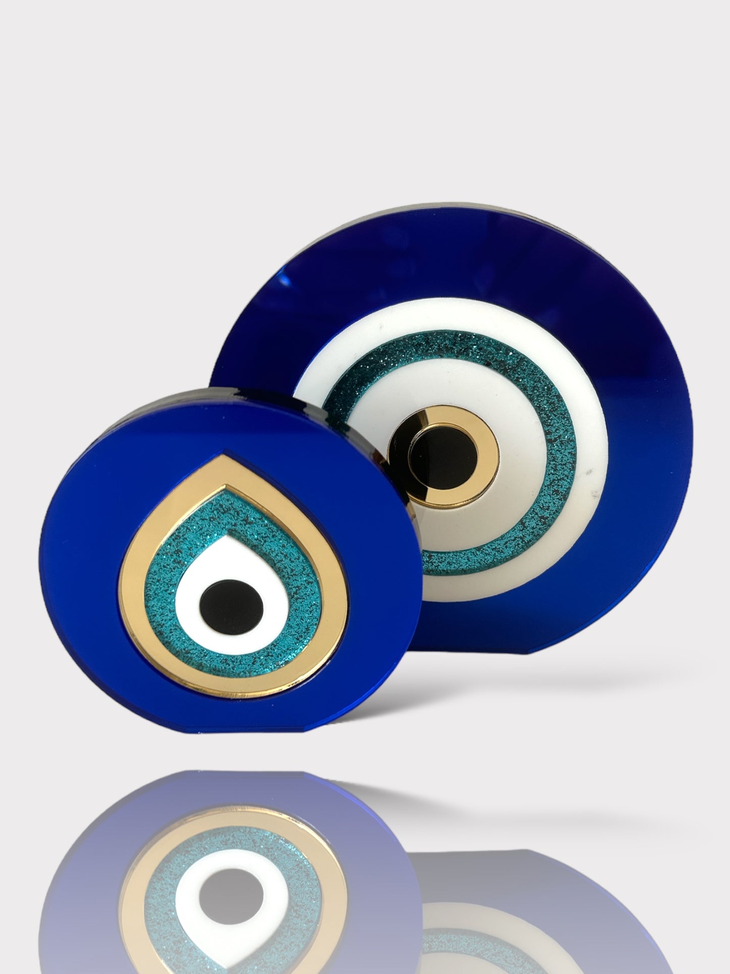 Σετ επιτραπέζιων γουριών από plexiglass σε σχέδια μάτι και δάκρυ σε μπλε, λευκό, τιρκουάζ και χρυσό