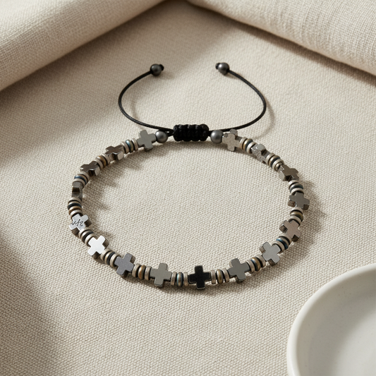 Χειροποίητο βραχιόλι με σταυρούς και αιματίτη – αυξομειούμενο – So Cute by Dimi