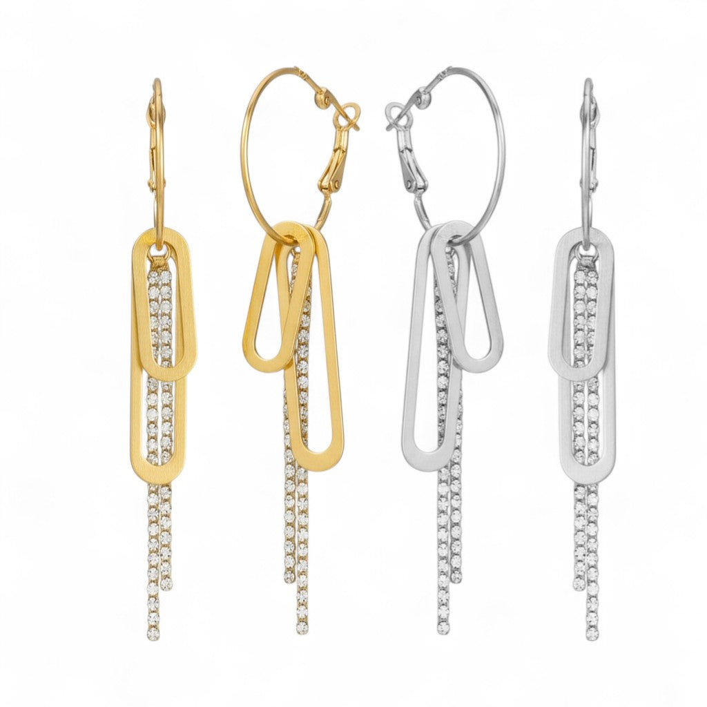Paperclip Glam Earrings – Ατσάλινα Κρίκοι με Charms & Κρύσταλλα | So Cute by Dimi Χονδρική