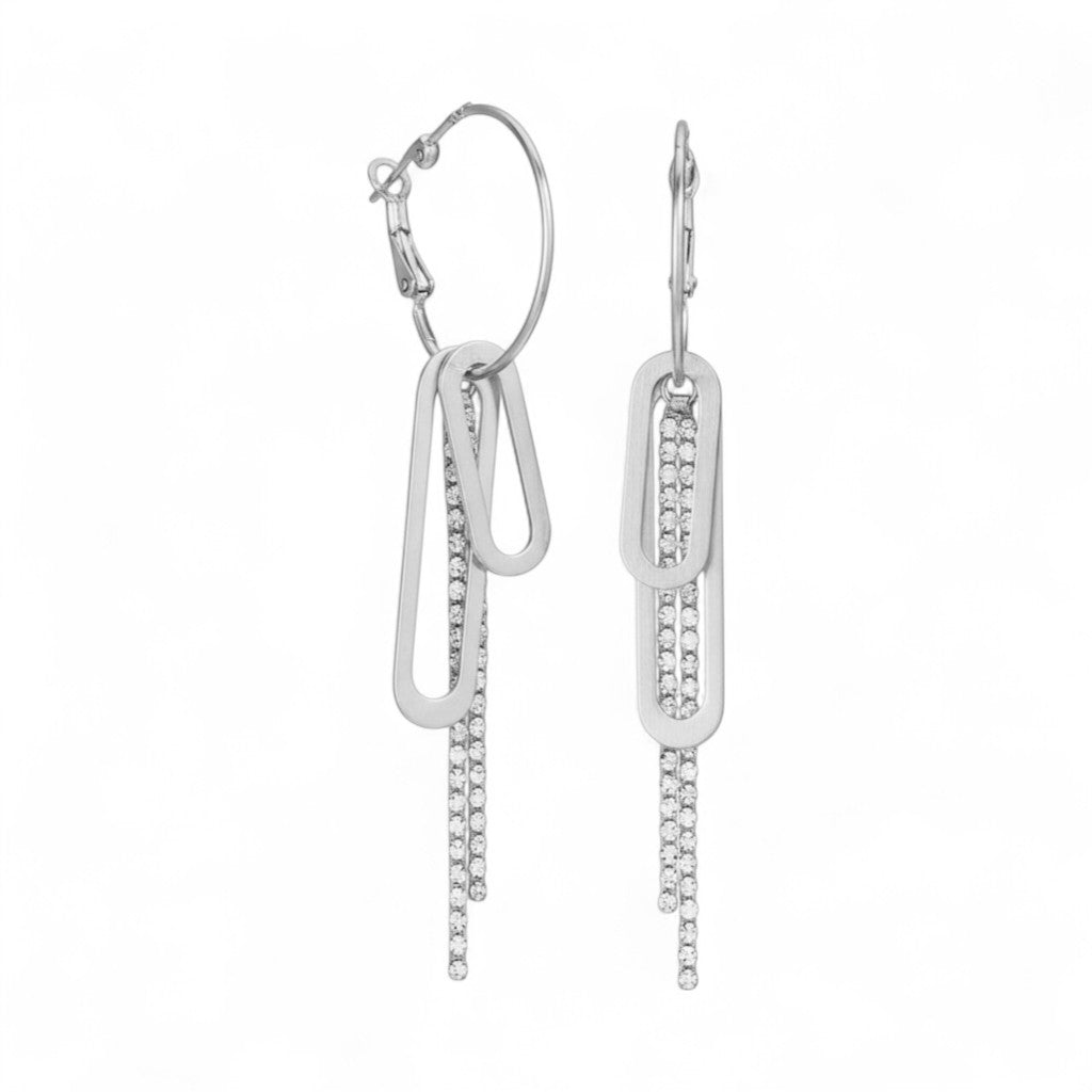 Paperclip Glam Earrings – Ατσάλινα Κρίκοι με Charms & Κρύσταλλα | So Cute by Dimi Χονδρική