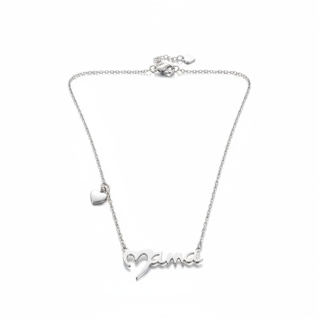 Ατσάλινο κολιέ “Mama” με μικρή καρδούλα σε χρυσό και ασημί – So Cute by Dimi χονδρική
