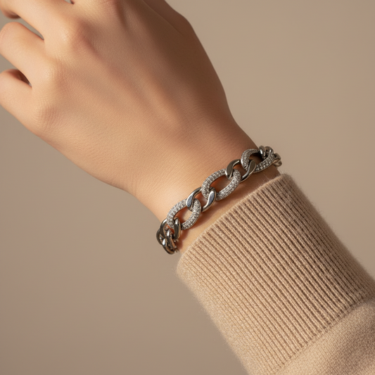 ⚡🚚Βραχιόλι “Bold Shine Chain” – Ατσάλι με στρας