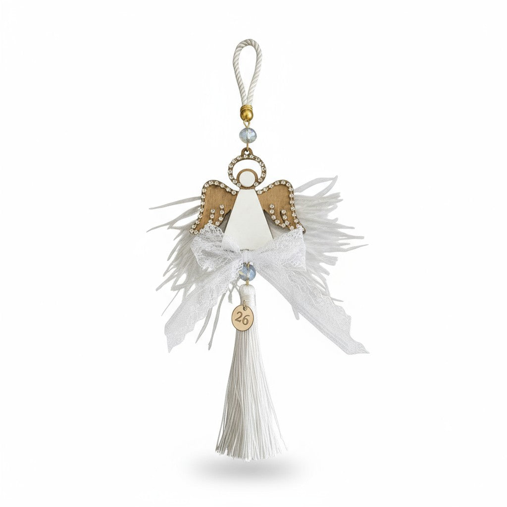 Χονδρική γούρι άγγελος λευκό–χρυσό με φτερά, So Cute by Dimi