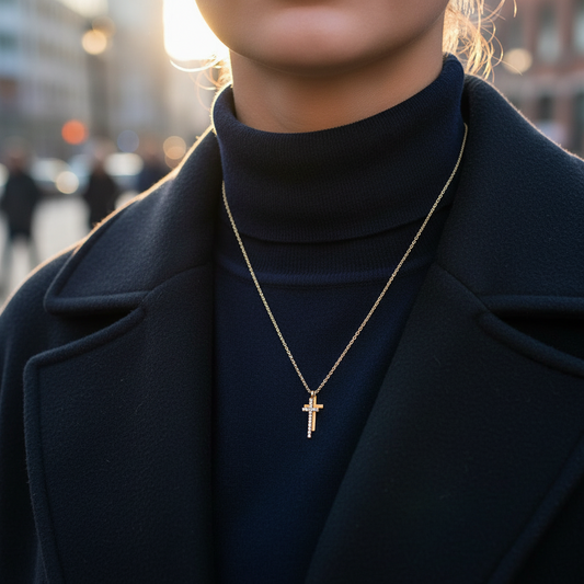 Stainless steel double-cross necklace with crystals in gold – So Cute by Dimi.