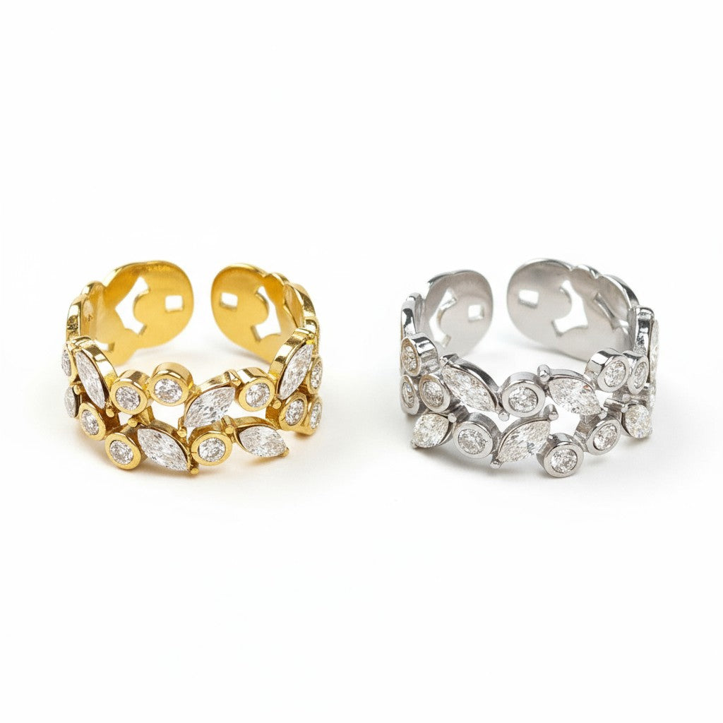 Ατσάλινο δαχτυλίδι με ζιργκόν σε οβάλ και δάκρυ σχέδιο – Crystal Cluster Ring| So Cute by Dimi