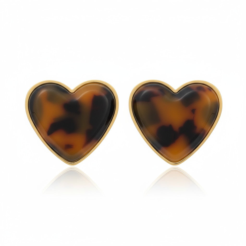 Tortoise Heart Earrings – Ατσάλινα Καρφωτά Καρδιές σε Καφέ Ταρταρούγα | So Cute by Dimi Χονδρική