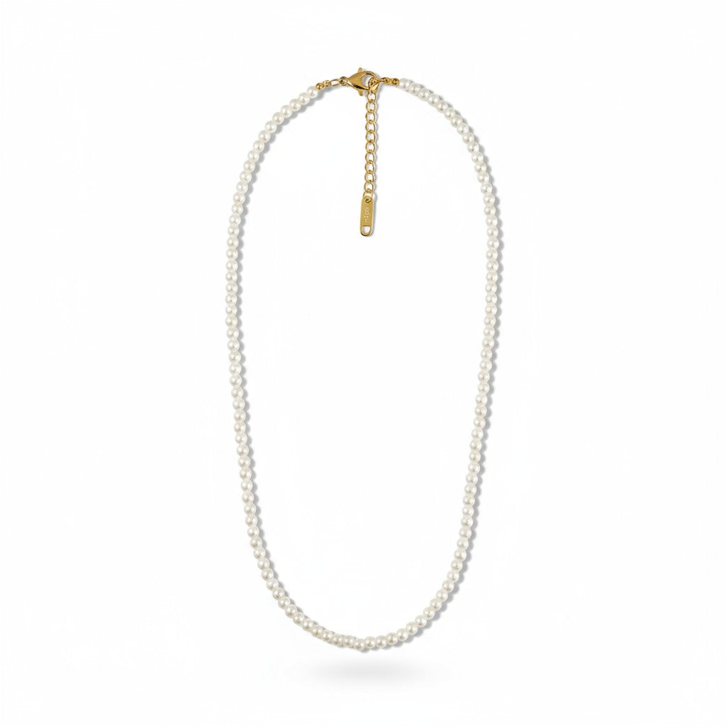 Ατσάλινο κολιέ με λευκές πέρλες και χρυσές λεπτομέρειες So Cute by Dimi