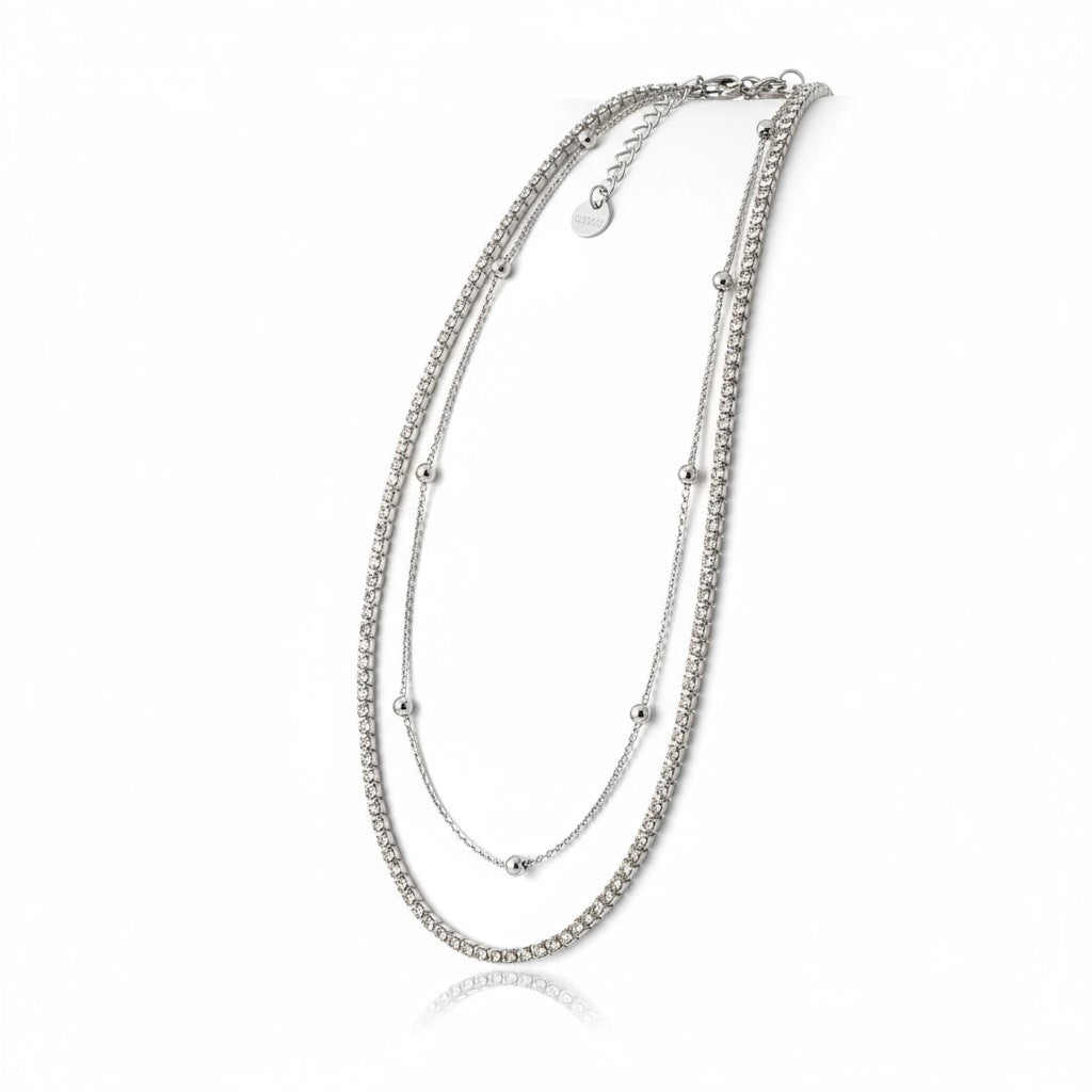 Ατσάλινο διπλό κολιέ με ζιργκόν σε χρυσό και ασημί – So Cute Wholesale