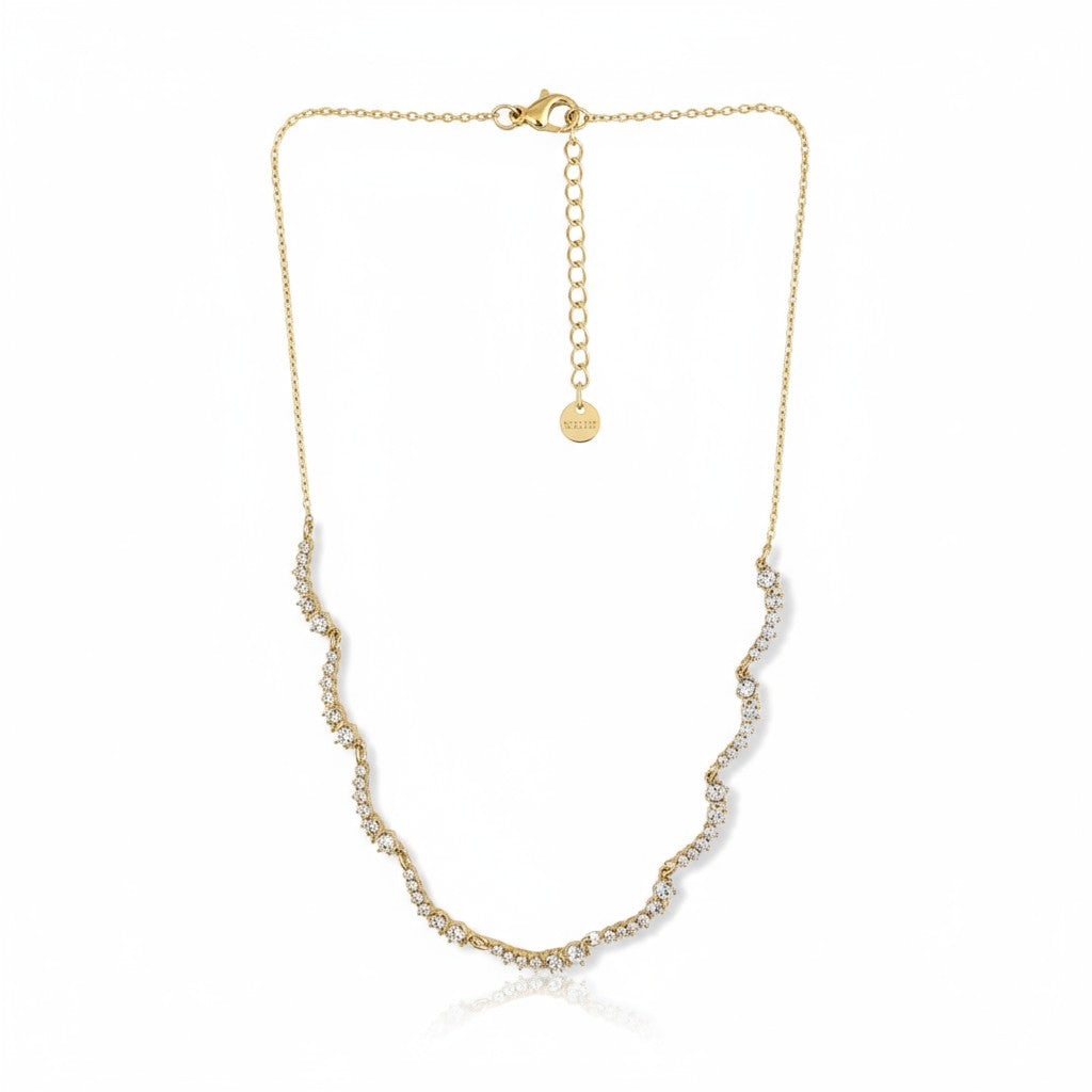 Ατσάλινο κολιέ με κύμα λευκών ζιργκόν σε ασημί και χρυσό – So Cute Wholesale