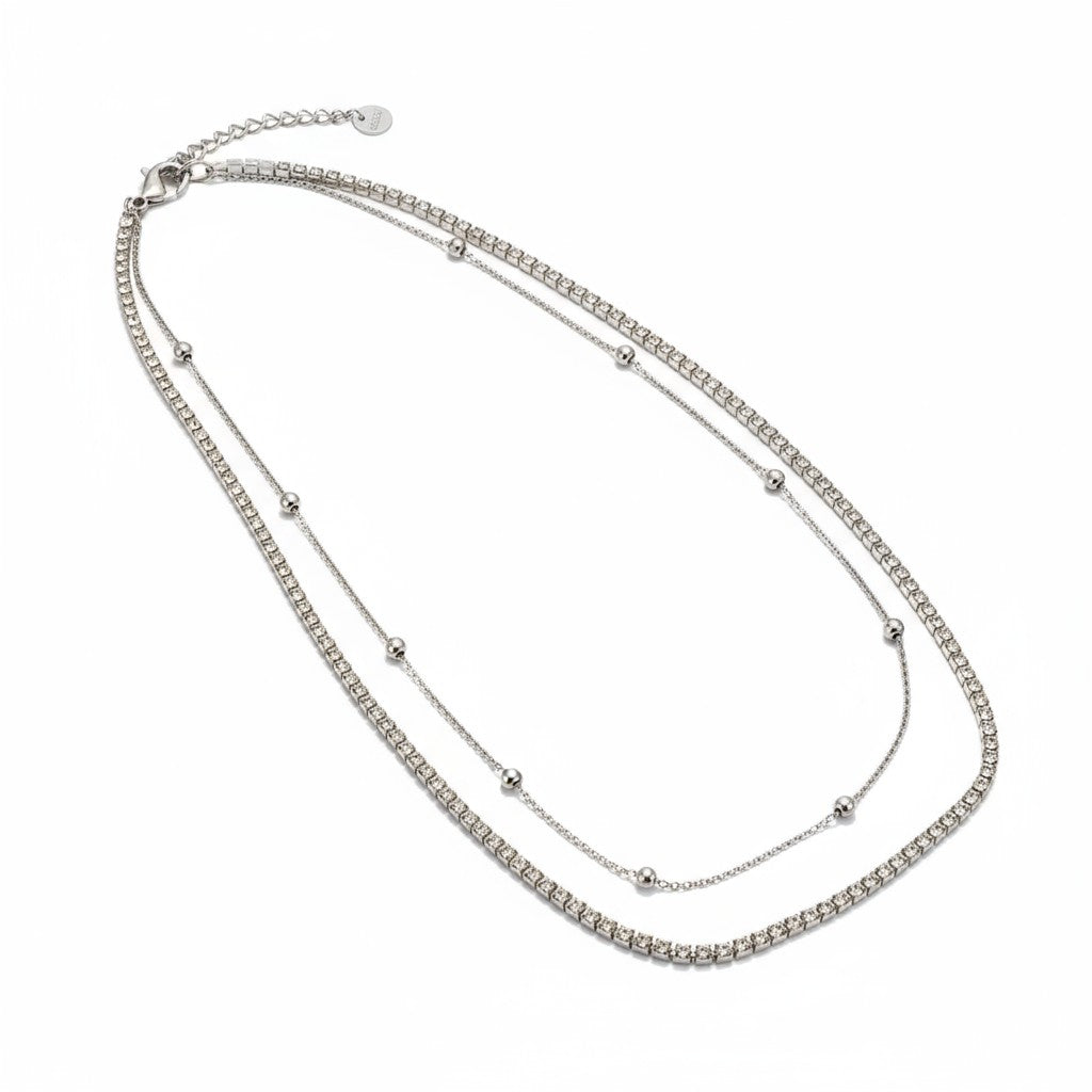 Ατσάλινο διπλό κολιέ με ζιργκόν σε χρυσό και ασημί – So Cute Wholesale