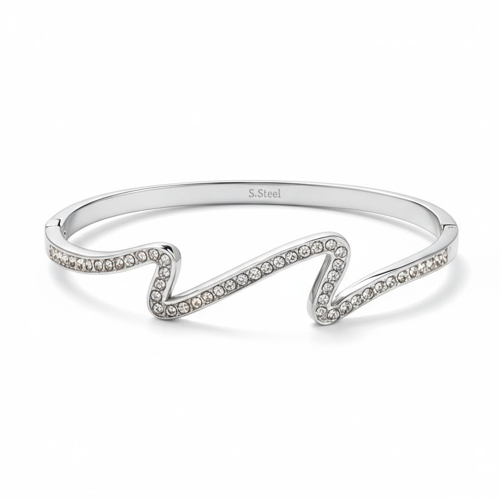 Ατσάλινο βραχιόλι με zigzag γραμμή και ζιργκόν – Crystal Zigzag Bangle So Cute by DImi Χονδρική