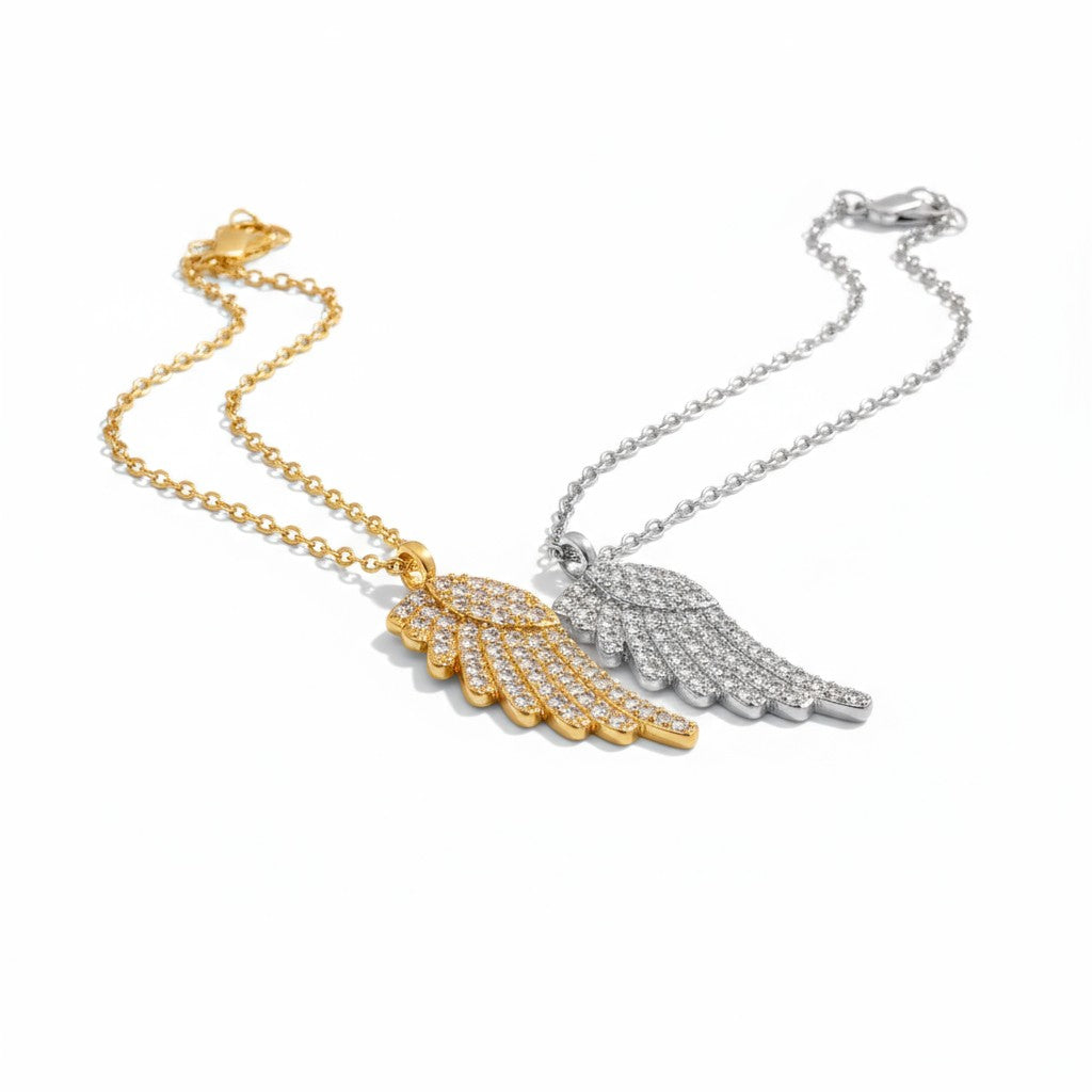 Crystal Angel Wing Necklace – Ατσάλινο Κολιέ με Φτερό & Ζιργκόν | So Cute by Dimi Χονδρική