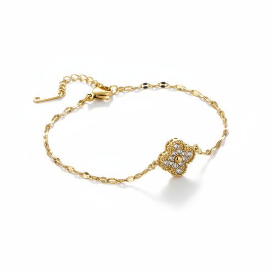 Ατσάλινο βραχιόλι με σταυρό τύπου clover και λευκά ζιργκόν So Cute by Dimi