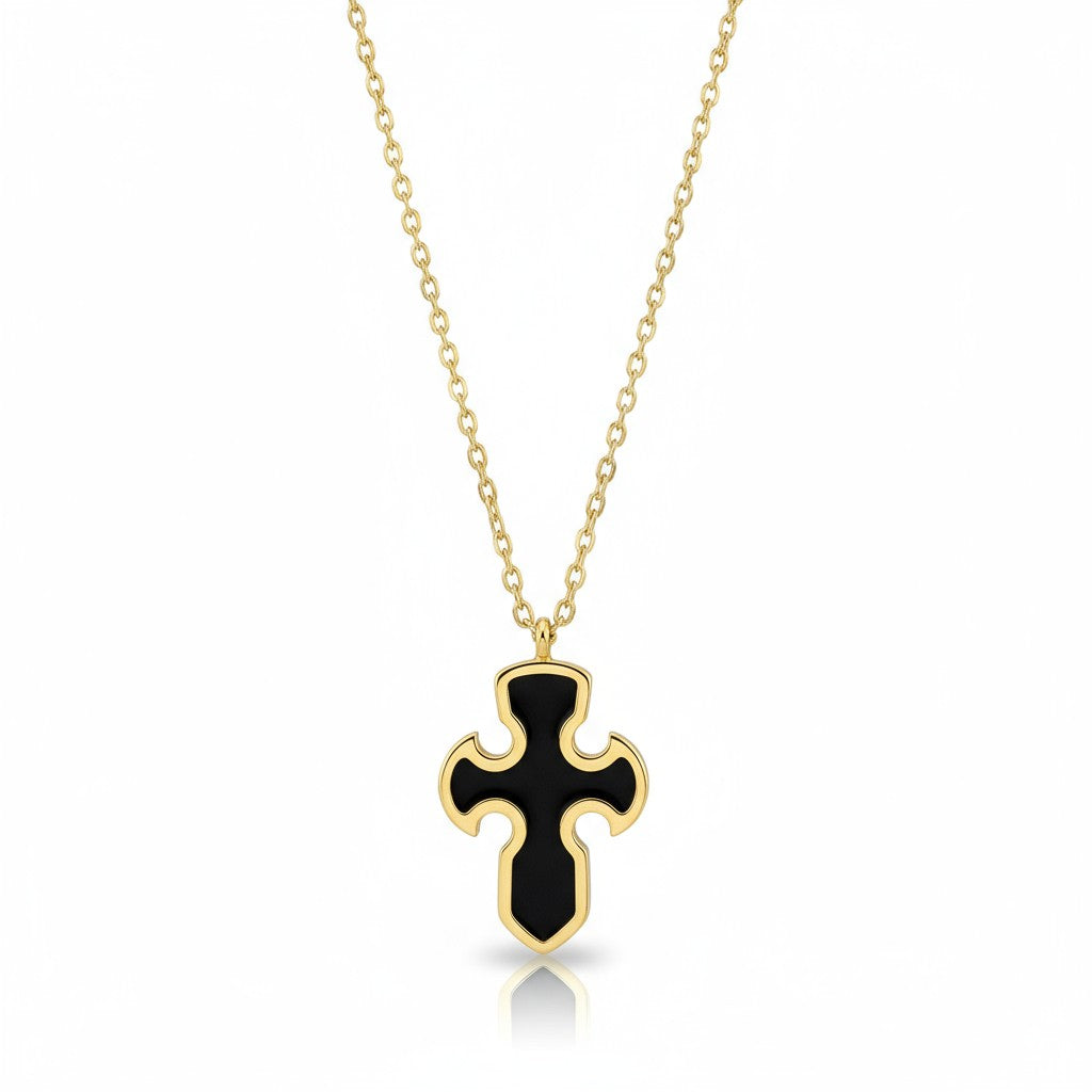 Black Cross Necklace – Ατσάλινο Κολιέ Σταυρός με Σμάλτο | So Cute by Dimi Χονδρική