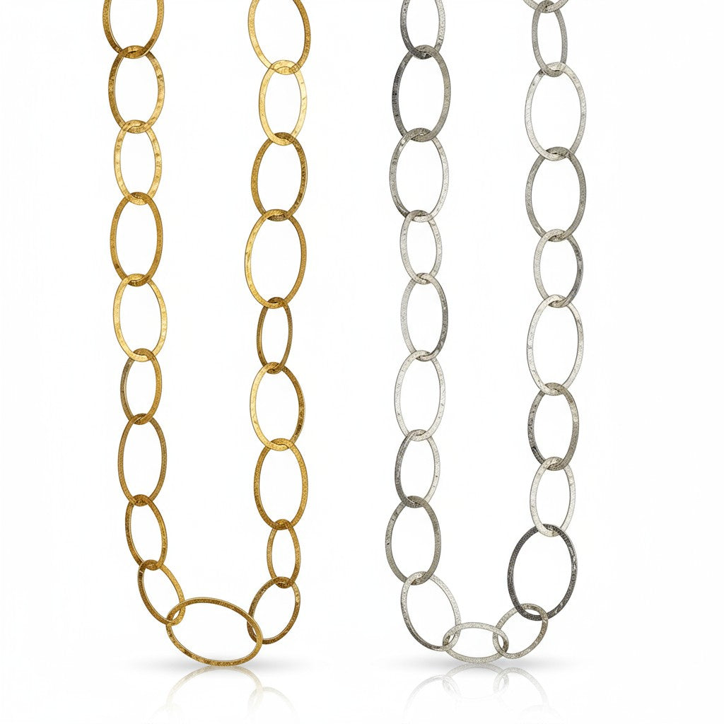 Ατσάλινο κολιέ με σφυρήλατους oval κρίκους σε χρυσό και ασημί – So Cute Wholesale