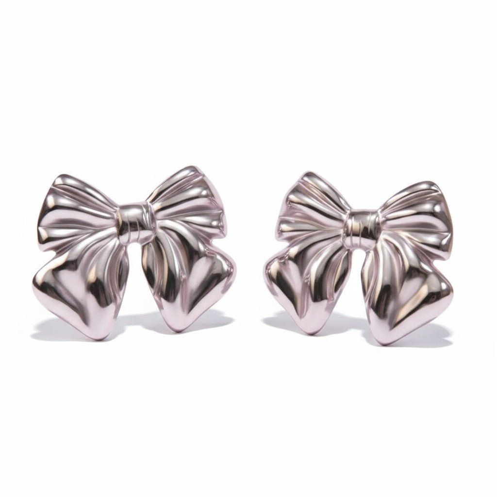 Ατσάλινα σκουλαρίκια φιόγκος χρυσό και ασημί – So Cute by Dimi χονδρική