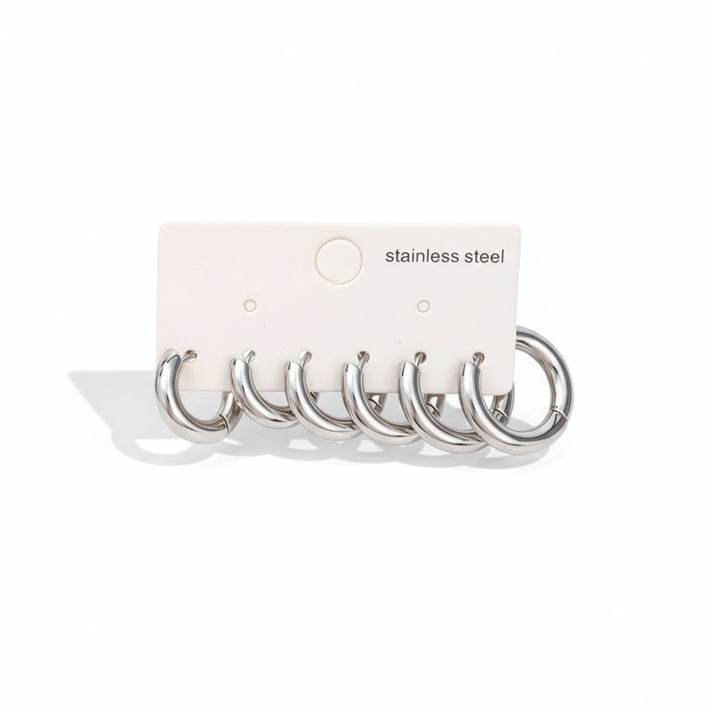 Σετ “Everyday Hoops” – Κρίκοι από ατσάλι σε χρυσό ή ασημί | So Cute by Dimi Wholesale