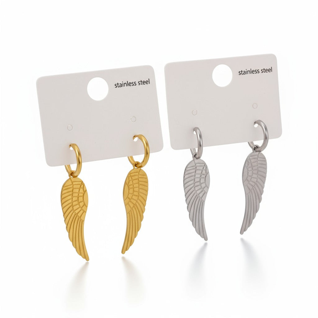 Angel Wing Earrings – Ατσάλινα Σκουλαρίκια με Φτερό Αγγέλου | So Cute by Dimi Χονδρική