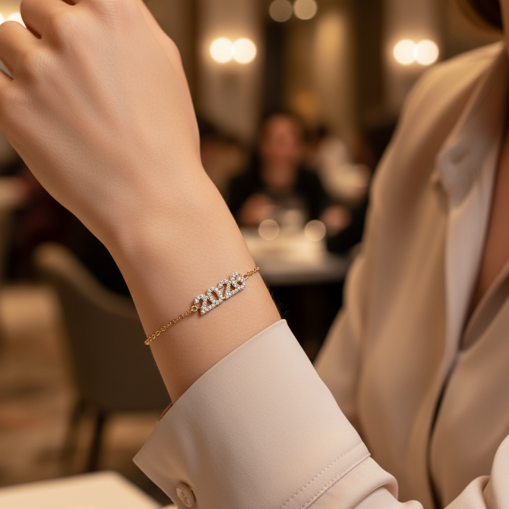 ⚡🚚Βραχιόλι “Lucky 2026 Sparkle” – Ατσάλι με στρας