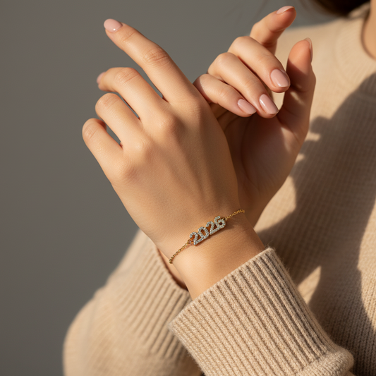 ⚡🚚Βραχιόλι “Lucky 2026 Sparkle” – Ατσάλι με στρας