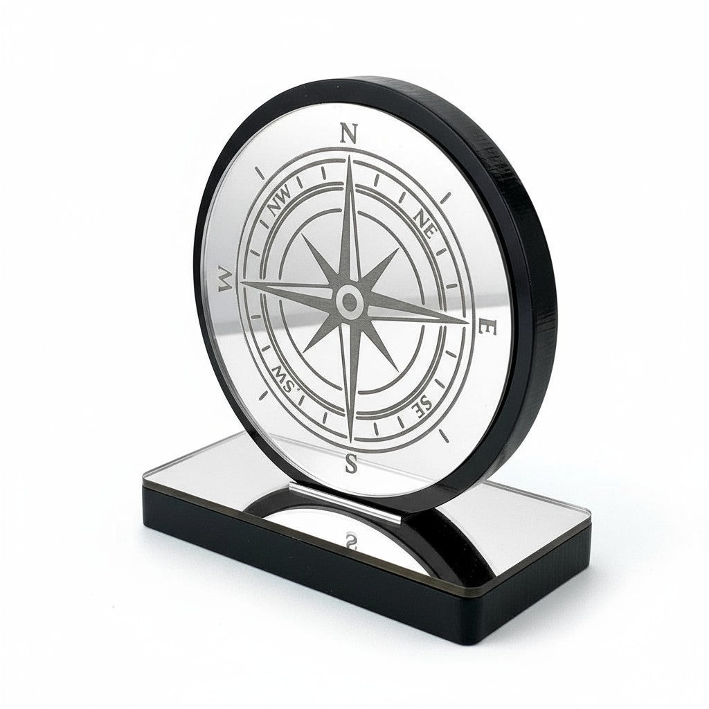 🤍✨ Επιτραπέζιο Γούρι Πυξίδα – Plexiglass Καθρέφτης