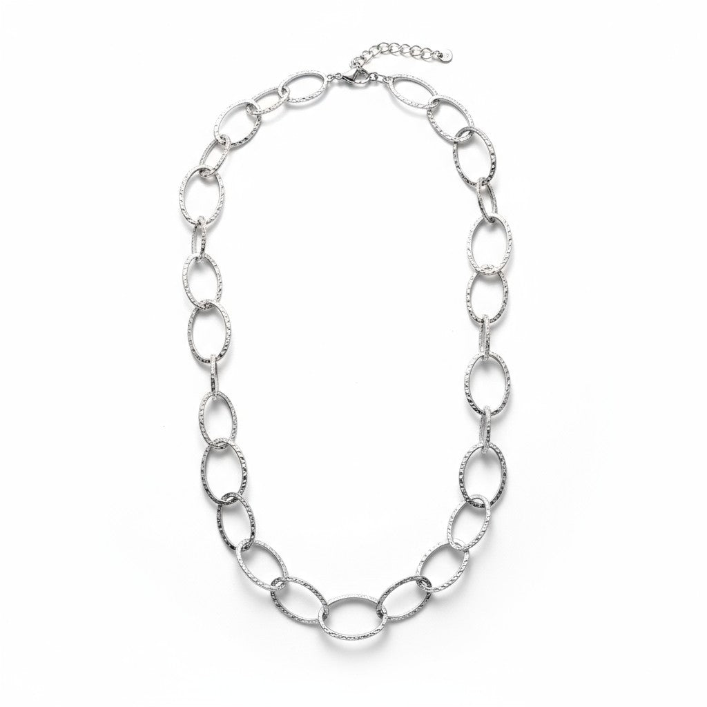 Ατσάλινο κολιέ με σφυρήλατους oval κρίκους σε χρυσό και ασημί – So Cute Wholesale